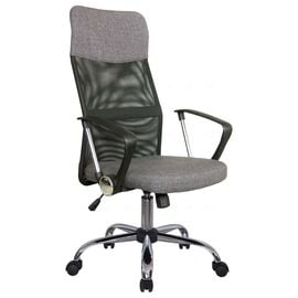 Кресло Riva Chair RCH 8074F, Основной цвет: Черный/Серый, Ширина: 600, Глубина: 500, Высота: 1190, Материал спинки: Ткань/Сетка, Материал сидушки: Ткань, Материал подлокотников: Металл, Механизм качания: Газпатрон 100, Подголовник: Нет, Подголовник регулировка: Нет, Пятилучье материал: пятилучье, d640, металлическое хромированное, Рекомендованная максимальная нагрузка: 120, Ролики: d50/PU, Цвет крестовины: Хром, Материал каркаса: металлическое хромированное, Цвет подлокотников: Черный, Артикул: 8074Fpost-test