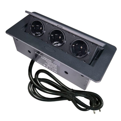 Блок розеток выдвижной горизонт. 3 Евро (EURO), Основной цвет: Чёрный, Ширина: 265, Высота: 65, Глубина: 118post-test