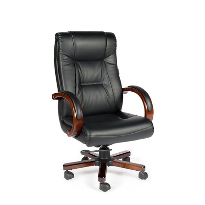 Кресло Комфорт (Comfort) кожа, Основной цвет: Чёрный, Ширина: 660, Высота: 1220, Глубина: 750, Максимальная высота: 1220, Вес: 25,8, Материал крестовины: Металл/дерево, Материал сиденья: кожа, Механизм: топ-ган, Материал спинки: Кожа, Рекомендованная максимальная нагрузка: 150кг, Цвет крестовины: Тёмный орех, Объем: 0,2post-test