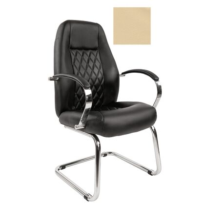 Кресло для руководителей СИТНАЙС 1050 В (SITNICE 1050 V), Основной цвет: Бежевый, Ширина: 525, Высота: 1090, Глубина: 510, Материал подлокотников: Металл/экокожа, Вес: 16,9, Материал крестовины: Металл, Материал сиденья: экокожа, Материал спинки: экокожа, Рекомендованная максимальная нагрузка: 100 кг, Цвет крестовины: Хром, Цвет подлокотников: Черный, Объем: 0,2post-test