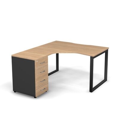 Стол эргономичный с тумбой левый, проводник вырезной (O-образные опоры), Основной цвет: Орех Неаполь/Антрацит, Ширина: 1380, Высота: 775, Глубина: 1580, Артикул: 8#66096post-test