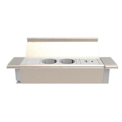 Врезной блок с крышкой 2х220В+ЮСБ А (USB A)/C 30Вт, ГСТ М (GST M), 2 розетки, Основной цвет: белый/алюминийpost-test
