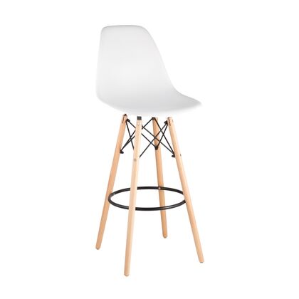 Стул Иймс (EAMES) барный, Основной цвет: Белый, Ширина: 460, Высота: 1200, Глубина: 540, Каркас: массив бука+сталь, Вес: 4,7, Материал сиденья: пластик, Артикул: 8056H WHITE SEAT+8056H LEGSpost-test