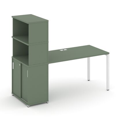 Концепт Стол рабочий с опорным шкафом-купе с надставкой выс. 1600x720x1530, Основной цвет: Кобо/Металл белый, Ширина: 1600, Высота: 1530, Глубина: 720, Максимальная ширина: 1600, Максимальная глубина: 720, Максимальная высота: 1530, Объем: 0,194, Бренд: РИВА ОООpost-test