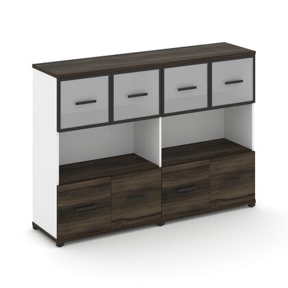 Концепт Шкаф 2 широкие секции 3 ниши 1668x420x1186, Основной цвет: Дуб Мали/Белый Бриллиант/Металл Черный/сатин, Ширина: 1668, Высота: 1186, Глубина: 420, Максимальная ширина: 1668, Максимальная глубина: 420, Максимальная высота: 1186, Объем: 0,151, Бренд: РИВА ОООpost-test