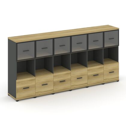 Концепт Шкаф 6 узких секций, 3 ниши 2500x420x1186, Основной цвет: Дуб Винченцо/Антрацит/Металл Антрацит/Прозрачный, Ширина: 2500, Высота: 1186, Глубина: 420, Максимальная ширина: 2500, Максимальная глубина: 420, Максимальная высота: 1186, Объем: 0,253, Бренд: РИВА ОООpost-test