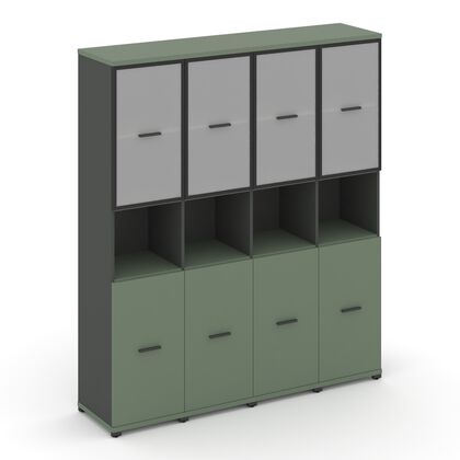 Концепт Шкаф 4 узкие секции, 5 ниш 1668x420x1922, Основной цвет: Кобо/Антрацит/Металл Антрацит/Сатин, Ширина: 1668, Высота: 1922, Глубина: 420, Максимальная ширина: 1668, Максимальная глубина: 420, Максимальная высота: 1922, Объем: 0,262, Бренд: РИВА ОООpost-test