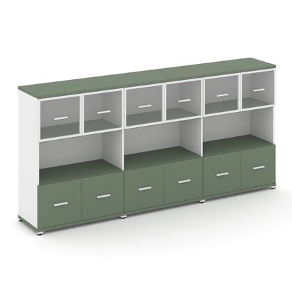 Концепт Шкаф 3 широкие секции 3 ниши 2500x420x1186, Основной цвет: Кобо/Белый Бриллиант/Металл Белый/прозрачный, Ширина: 2500, Высота: 1186, Глубина: 420, Максимальная ширина: 2500, Максимальная глубина: 420, Максимальная высота: 1186, Объем: 0,224, Бренд: РИВА ОООpost-test