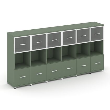 Концепт Шкаф 6 узких секций 3 ниши 2500x420x1186, Основной цвет: Кобо/Металл Белый/Прозрачный, Ширина: 2500, Высота: 1186, Глубина: 420, Максимальная ширина: 2500, Максимальная глубина: 420, Максимальная высота: 1186, Объем: 0,253, Бренд: РИВА ОООpost-test