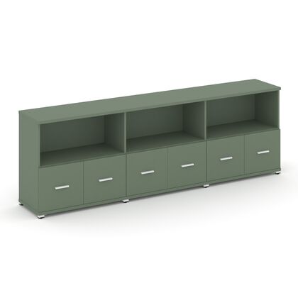 Концепт Шкаф 3 широкие секции 2 ниши 2500x420x818, Основной цвет: Кобо/Металл белый, Ширина: 2500, Высота: 818, Глубина: 420, Максимальная ширина: 2500, Максимальная глубина: 420, Максимальная высота: 818, Объем: 0,153, Бренд: РИВА ОООpost-test