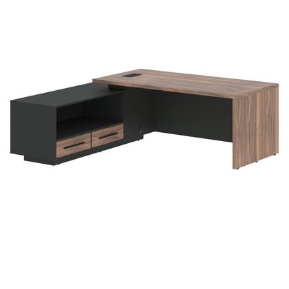 ВЕЛИОН ВИНИР/VELION VENEER Стол руководителя с левой тумбой 2100х1900х750, Основной цвет: американский орех/черный матовый/яшма черный, Ширина: 2100, Высота: 750, Глубина: 1900, Материал: ДСП, облицованная шпоном, Вес: 155,3, Объем: 0,3, Бренд: ТАЙПИТ-МК ООО, Артикул для сайта: SR-5U.5(L)post-test