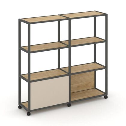 Шелф Мобайл Стеллаж 4 уровня 2 секции 1970x400x1523, Основной цвет: Тиквуд Светлый/Металл Антрацит/W-04, Ширина: 1970, Высота: 1523, Глубина: 400, Максимальная ширина: 1970, Максимальная глубина: 400, Максимальная высота: 1523, Объем: 0,199, Бренд: РИВА ООО, Артикул для сайта: VR.LT-STK-413.10post-test
