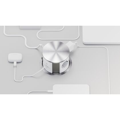 Блок розеток выдвижной вертикальный 3 розетки USB-A USB-C d135, Основной цвет: Серебро/Белый, Максимальный диаметр: 135, Вес: 1,174, Объем: 0,008, Бренд: РИВА ООО, Артикул для сайта: G10703N-2AC.Npost-test