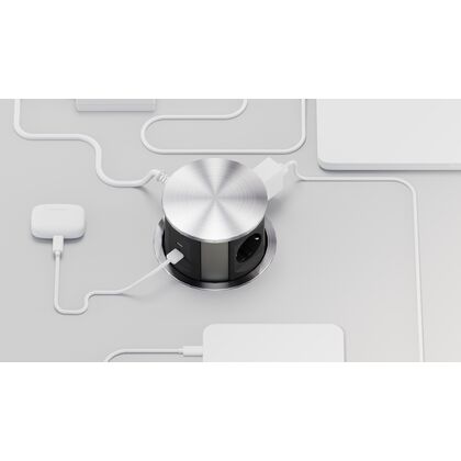 Блок розеток выдвижной вертикальный 3 розетки USB-A USB-C d135, Основной цвет: Серебро/Черный, Максимальный диаметр: 135, Вес: 1,174, Объем: 0,008, Бренд: РИВА ООО, Артикул для сайта: G10703N-2AC.Npost-test