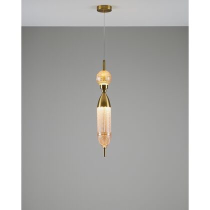 Светильник подвесной светодиодный Модерли В10915-ПЛ Кэндл (Moderli V10915-PL Candle), Количество ламп: 2, Основной цвет: Золото, Ширина: 100, Высота: 1700, Глубина: 10, Материал: Стекло, Каркас: Металл, Вес: 1,2, Объем: 0,12post-test