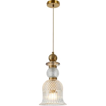 Светильник подвесной  Модерли В10905-П Глэси (Moderli V10905-P Glassy), Количество ламп: 1, Основной цвет: Золото, Ширина: 150, Высота: 1500, Глубина: 15, Материал: Стекло, Каркас: Металл, Вес: 1,5, Объем: 0,12post-test
