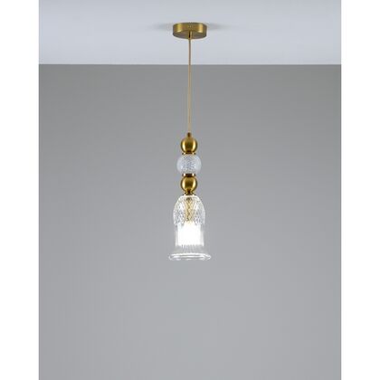 Светильник подвесной  Модерли В10908-П Глэси (Moderli V10908-P Glassy), Количество ламп: 1, Основной цвет: Золото, Ширина: 120, Высота: 1480, Глубина: 12, Материал: Стекло, Каркас: Металл, Вес: 1,5, Объем: 0,12post-test