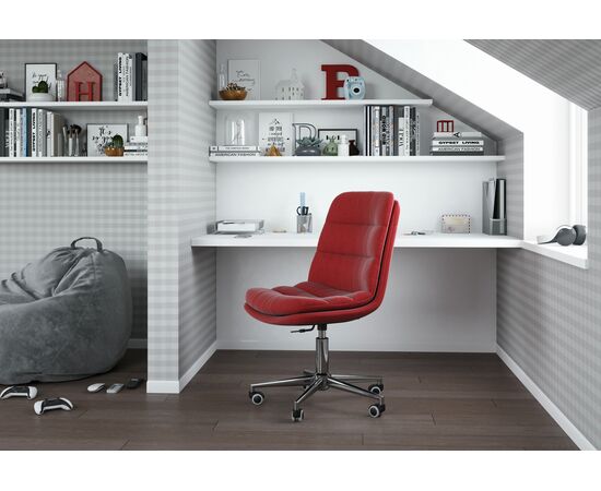 Кресло Ситнайс Хоум 215 (SITNICE HOME 215) 445x410x935 коралл, Основной цвет: коралл, Ширина: 445, Ролики: Стандарт БИФМА 5 (BIFMA 5),1 (США), диаметр штока 11 мм, покрытие – полиуретан, Высота: 935, Глубина: 410, Вес: 7,8, Материал крестовины: Металлическая хромированная, Материал сиденья: Ткань велюр, Материал спинки: Ткань велюр, Рекомендованная максимальная нагрузка: 120 кг, изображение 4post-test
