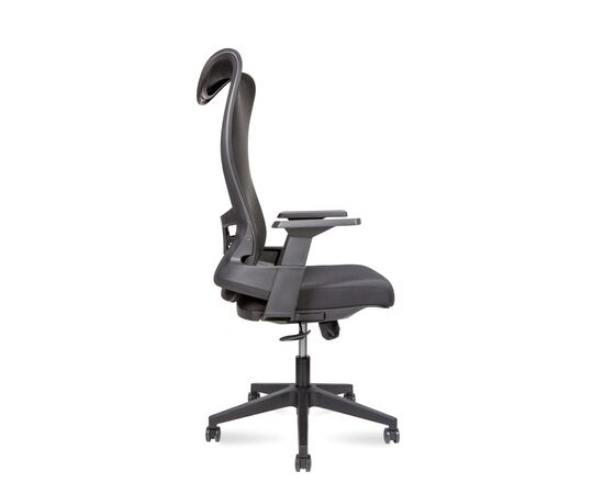 Кресло Оушен Т (Ocean T) 660x660x1205 А3-М(БЛАК) (A3-M(BLACK)) Чёрный, Основной цвет: Чёрный, Ширина: 660, Высота: 1205, Глубина: 660, Материал подлокотников: Пластик, Вес: 14,4, Материал крестовины: Пластик, Материал сиденья: ткань, Механизм: топ-ган, Подголовник: Да, Регулировка подголовника: Нет, Материал спинки: сетка, Рекомендованная максимальная нагрузка: 120 кг, Цвет крестовины: Черный, Регулировка спинки: Нет, Цвет подлокотников: Черный, Объем: 0,14, изображение 2post-test