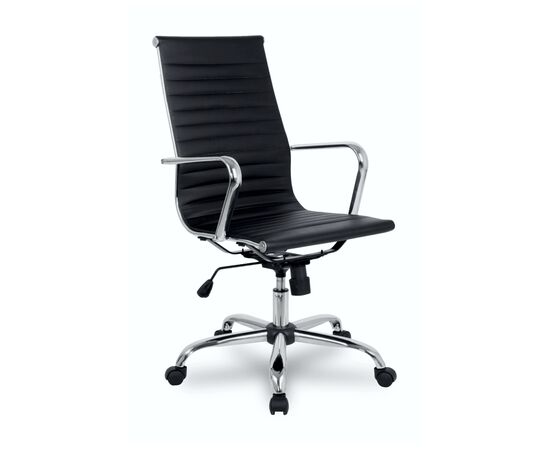 Кресло Колледж H-966L-1 (College H-966L-1) 510x450x1050 Х-966Л-1/Блак (H-966L-1/Black) Чёрный, Ролики: Полиамид, Стандарт БИФМА 5.1 (BIFMA 5.1), Основной цвет: Чёрный, Ширина: 510, Высота: 1050, Глубина: 450, Материал подлокотников: Хромированная сталь, Вес: 14, Материал крестовины: Хромированная сталь, Материал сиденья: Кожа ПУ (PU), Механизм: Механизм качания с фиксацией в вертикальном положении, Материал спинки: Кожа ПУ (PU), Рекомендованная максимальная нагрузка: 120 кг, Цвет подлокотников: Черный, Объем: 0,06, Артикул: Х-966Л-1/Блак (H-966L-1/Black), изображение 3post-test