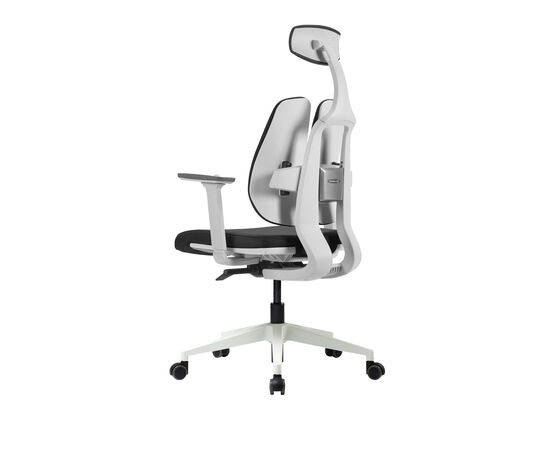 Кресло Дуорест D2-200В (Duorest D2-200W) белая рама 690x560x610 Д2-200В (D2-200W) белая рама Серый, Основной цвет: Серый, Ширина: 690, Ролики: 50 мм, Высота: 610, Глубина: 560, Материал подлокотников: 3Д (3D), Вес: 26, Материал сиденья: Ткань Д2 (D2), Подголовник: есть, Материал спинки: Ткань Д2 (D2), Цвет крестовины: Белый, Артикул: Д2-200В (D2-200W) белая рама, изображение 4post-test