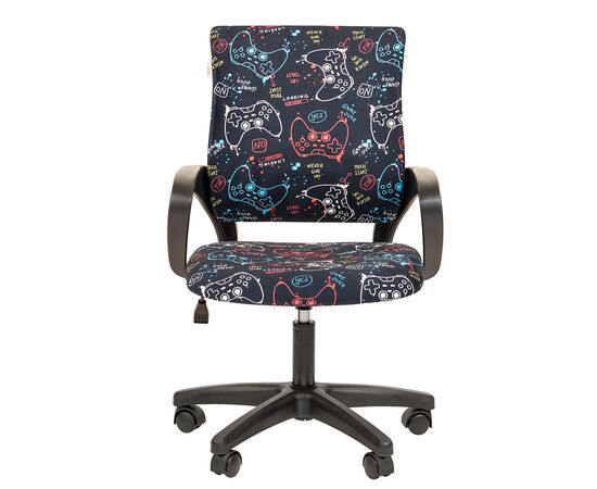 Кресло для детей Ситнайс Кидс 203 ЛТ (SITNICE Kids 203 LT) черный пластик 560x470x870 рисунок "гаме (game)", Цвет пластика: Черный, Основной цвет: рисунок "гаме (game)", Ширина: 560, Ролики: Стандарт БИФМА 5 (BIFMA 5),1 (США), диаметр штока 11 мм, покрытие – полиуретан, Высота: 870, Глубина: 470, Материал: Ткань велюр детская с рисунком, Максимальная высота: 965, Каркас: немонолитный, Вес: 9,8, Материал крестовины: Пластик, Механизм: Пиастра-регулировка кресла по высоте, Подлокотники: Пластик, Рекомендованная максимальная нагрузка: 100 кг, Объем: 0,136, изображение 3post-test