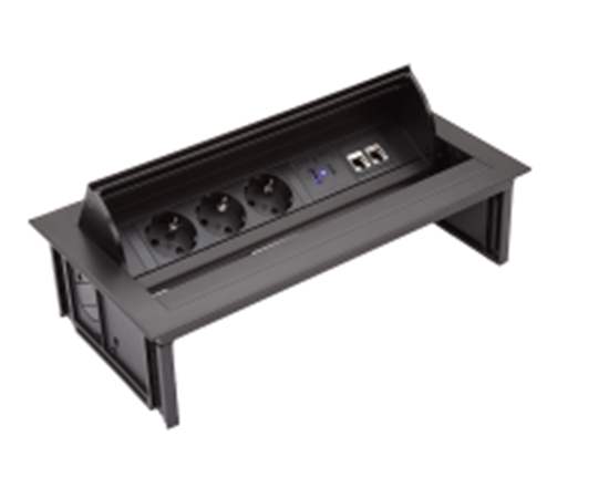 Врезной блок с крышкой 3х220В+ЮСБ А (USB A)/C 30Вт+2xRJ 45 кат.6, кабель с вилкой, 3 м 131105 БК (131105 BK) Чёрный, Основной цвет: Чёрный, Объем: 1,64, изображение 2post-test