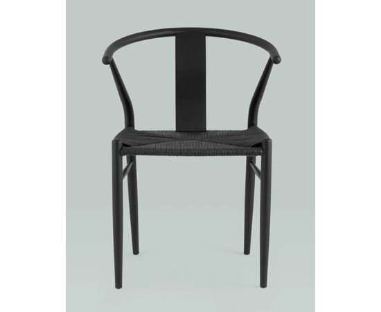 Стул обеденный Уишбоун Стайл (Wishbone Style) 540x500x750 УТ000036376 Чёрный, Основной цвет: Чёрный, Материал основания: Металл, Ширина: 540, Высота: 750, Глубина: 500, Каркас: Металл, Вес: 6,5, Цвет опоры: Черный, Материал сиденья: джут, Цвет сиденья: Черный, Артикул: УТ000036376, изображение 5post-test