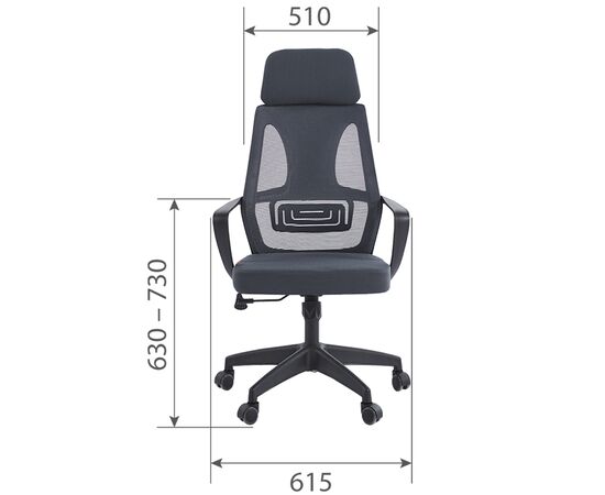 Кресло для руководителя Чейрман Ч636 (CHAIRMAN CH636) 615x640x1175 Темно-серый, Ролики: Стандарт БИФМА 5 (BIFMA 5),1 (США), диаметр штока 11 мм, покрытие – полиуретан, Основной цвет: Темно-серый, Ширина: 615, Высота: 1175, Глубина: 640, Максимальная высота: 1275, Каркас: немонолитный, Материал подлокотников: Пластиковые, Вес: 8,1, Материал сиденья: Ткань/ Сетчатый акрил, Механизм: С возможностью фиксации кресла в рабочем положении. Регулировка кресла по высоте, Подголовник: Да, Материал спинки: Ткань/ Сетчатый акрил, Рекомендованная максимальная нагрузка: 120 кг, Цвет крестовины: Черный, изображение 4post-test