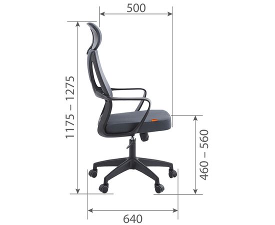 Кресло для руководителя Чейрман Ч636 (CHAIRMAN CH636) 615x640x1175 Темно-серый, Ролики: Стандарт БИФМА 5 (BIFMA 5),1 (США), диаметр штока 11 мм, покрытие – полиуретан, Основной цвет: Темно-серый, Ширина: 615, Высота: 1175, Глубина: 640, Максимальная высота: 1275, Каркас: немонолитный, Материал подлокотников: Пластиковые, Вес: 8,1, Материал сиденья: Ткань/ Сетчатый акрил, Механизм: С возможностью фиксации кресла в рабочем положении. Регулировка кресла по высоте, Подголовник: Да, Материал спинки: Ткань/ Сетчатый акрил, Рекомендованная максимальная нагрузка: 120 кг, Цвет крестовины: Черный, изображение 5post-test