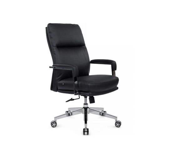Кресло Леон-М RCH 66x59x105/115 B916 Чёрный, Основной цвет: Чёрный, Ширина: 66, Высота: 115, Глубина: 59, Максимальная ширина: 66, Максимальная глубина: 59, Максимальная высота: 115, Вес: 20,4, Материал сиденья: экокожа, Механизм: топ-ган с фиксацией в 3 положениях, Подголовник: металлические хромированные, с накладками из экокожи в цвет кресла, Цвет сиденья: Черный, Цвет спинки: Черный, Максимальная нагрузка: 120, Материал спинки: экокожа, Гарантия: 1 год, Страна производитель: Китай, Объем: 0,223, Бренд: РИВА ООО, Артикул для сайта: B916, изображение 2post-test