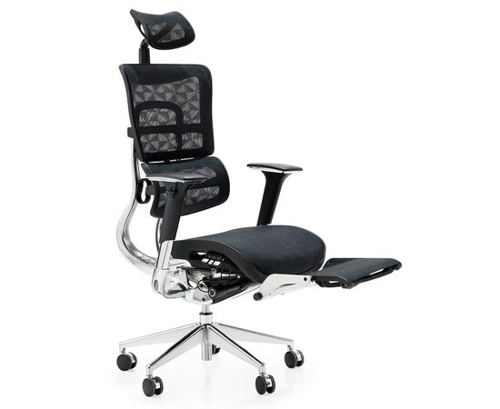 Кресло Эрго 700x700x1240 Ergo L Чёрный, Регулировка наклона спинки (офис): Да, Основной цвет: Чёрный, Ширина: 700, Высота: 1240, Глубина: 700, Максимальная высота: 1340, Материал сиденья: ткань, Подголовник: Да, Регулировка подголовника: Да, Материал спинки: Сетка черная, Рекомендованная максимальная нагрузка: 130 кг, Артикул для сайта: Ergo L, изображение 2post-test