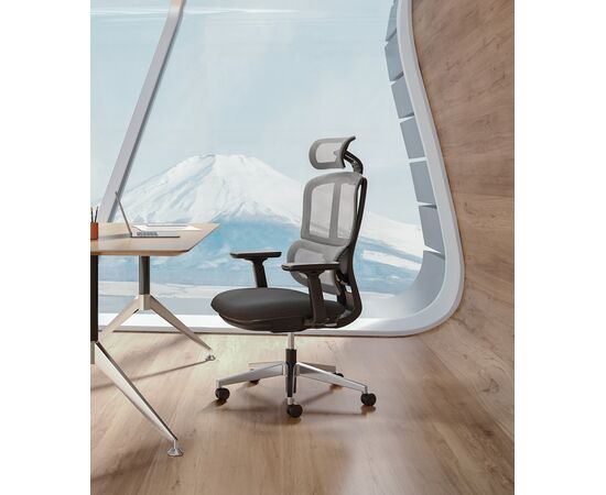 Кресло Х2 (H2) 685x660x1190 CHT85SW CW-HY21B/SM-PC27B, Основной цвет: CW-HY21B/SM-PC27B, Ширина: 685, Высота: 1190, Глубина: 660, Материал подлокотников: 4D, Вес: 20, Материал сиденья: ткань, Механизм: синхромеханизм, Подголовник: Да, Регулировка подголовника: Да, Материал спинки: Сетка черная, Рекомендованная максимальная нагрузка: 135 кг, Цвет крестовины: Черный, Регулировка спинки: Да, Цвет подлокотников: Черный, Объем: 0,19, изображение 2post-test