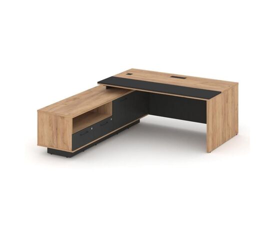 Дюкс Стол с большой опорной тумбой левый 2200x2200x750 DX.SRT.B-220 (L) Дуб Сицилийский/Базальт/Черный Мат.Гл./Пластик Черный/Ручка Черный Мат.Гл./W-12, Основной цвет: Дуб Сицилийский/Базальт/Черный Мат.Гл./Пластик Черный/Ручка Черный Мат.Гл./W-12, Ширина: 2200, Высота: 750, Глубина: 2200, Максимальная ширина: 2200, Максимальная глубина: 2200, Максимальная высота: 750, Объем: 0,347, Бренд: РИВА ООО, Артикул для сайта: DX.SRT.B-220 (L), изображение 2post-test