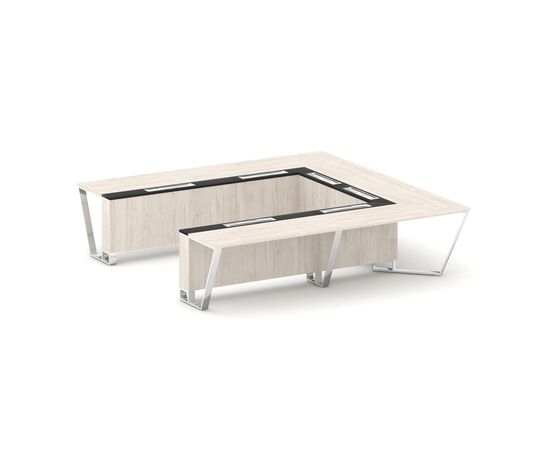 Стил Мит Стол переговорный П-образный 3200x3200x750 MM-PR.B.SP-11P Денвер Светлый/Графит Глянец/Нержавеющая Сталь/Хром, Основной цвет: Денвер Светлый/Графит Глянец/Нержавеющая Сталь/Хром, Ширина: 3200, Высота: 750, Глубина: 3200, Максимальная ширина: 3200, Максимальная глубина: 3200, Максимальная высота: 750, Объем: 1,178, Бренд: РИВА ООО, Артикул для сайта: MM-PR.B.SP-11P, изображение 2post-test