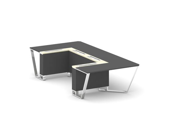 Стил Мит Стол переговорный П-образный 1600x3200x750 MM-PR.B.SP-07P Антрацит/Ваниль Глянец/Нержавеющая Сталь/Хром, Основной цвет: Антрацит/Ваниль Глянец/Нержавеющая Сталь/Хром, Ширина: 1600, Высота: 750, Глубина: 3200, Максимальная ширина: 1600, Максимальная глубина: 3200, Максимальная высота: 750, Объем: 0,779, Бренд: РИВА ООО, Артикул для сайта: MM-PR.B.SP-07P, изображение 2post-test