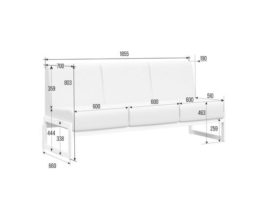 Модуль Диван трехместный 1855x700x800 MD.D3 Oregon 16/Металл Белый, Основной цвет: Oregon 16/Металл Белый, Ширина: 1855, Высота: 800, Глубина: 700, Максимальная ширина: 1855, Максимальная глубина: 700, Максимальная высота: 800, Объем: 0,716, Бренд: РИВА ООО, Артикул для сайта: MD.D3, изображение 2post-test