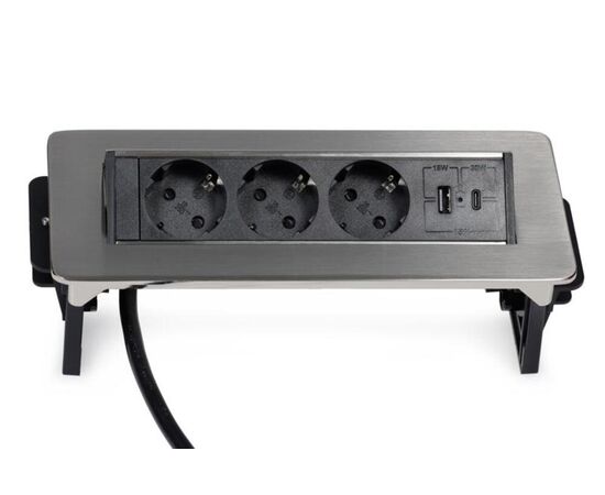 Блок розеток выдвижной горизонтальный 3 розетки USB-A USB-C 245x111x3 G4703-2AC.N Никель/Черный, Основной цвет: Никель/Черный, Ширина: 245, Высота: 3, Глубина: 111, Максимальная ширина: 245, Максимальная глубина: 111, Максимальная высота: 3, Вес: 1,051, Объем: 0,004, Бренд: РИВА ООО, Артикул для сайта: G4703-2AC.N, изображение 4post-test