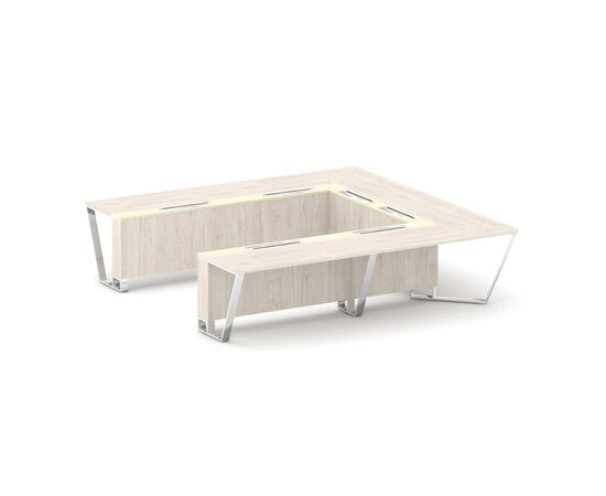 Стил Мит Стол переговорный П-образный 3200x3200x750 MM-PR.B.SP-11P Денвер Светлый/Ваниль Глянец/Нержавеющая Сталь/Хром, Основной цвет: Денвер Светлый/Ваниль Глянец/Нержавеющая Сталь/Хром, Ширина: 3200, Высота: 750, Глубина: 3200, Максимальная ширина: 3200, Максимальная глубина: 3200, Максимальная высота: 750, Объем: 1,178, Бренд: РИВА ООО, Артикул для сайта: MM-PR.B.SP-11P, изображение 2post-test