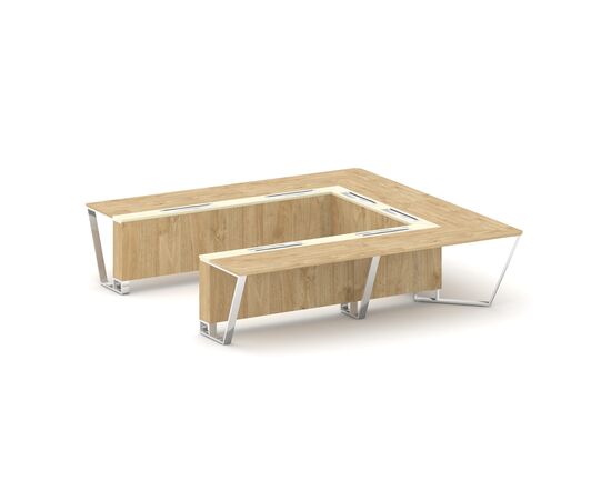 Стил Мит Стол переговорный П-образный 3200x3200x750 MM-PR.B.SP-11P Тиквуд Светлый/Ваниль Глянец/Нержавеющая Сталь/Хром, Основной цвет: Тиквуд Светлый/Ваниль Глянец/Нержавеющая Сталь/Хром, Ширина: 3200, Высота: 750, Глубина: 3200, Максимальная ширина: 3200, Максимальная глубина: 3200, Максимальная высота: 750, Объем: 1,178, Бренд: РИВА ООО, Артикул для сайта: MM-PR.B.SP-11P, изображение 2post-test