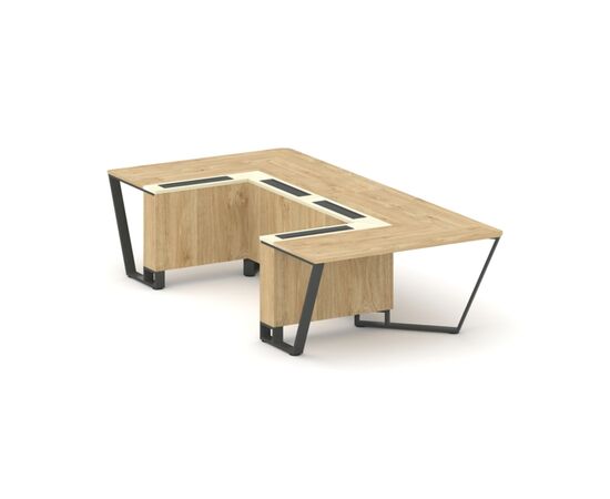 Стил Мит Стол переговорный П-образный 1600x3200x750 KMK-PR.B.SP-07P Тиквуд Светлый/Ваниль Глянец/Металл Антрацит, Основной цвет: Тиквуд Светлый/Ваниль Глянец/Металл Антрацит, Ширина: 1600, Высота: 750, Глубина: 3200, Максимальная ширина: 1600, Максимальная глубина: 3200, Максимальная высота: 750, Объем: 0,767, Бренд: РИВА ООО, Артикул для сайта: KMK-PR.B.SP-07P, изображение 2post-test