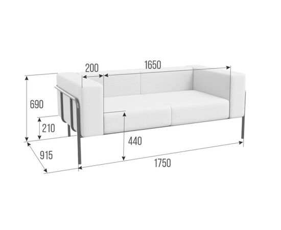Флекс Диван двухместный 1750x915x690 FLX-2 Latte Lux 405/Металл Черный, Основной цвет: Latte Lux 405/Металл Черный, Ширина: 1750, Высота: 690, Глубина: 915, Максимальная ширина: 1750, Максимальная глубина: 915, Максимальная высота: 690, Вес: 66, Бренд: РИВА ООО, Артикул для сайта: FLX-2, изображение 2post-test