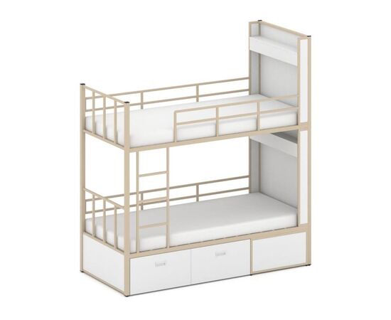 Овернайт Кровать 2-х ярусная 2075x950x2260 ON.K2-001 Белый/Металл Капучино, Основной цвет: Белый/Металл Капучино, Ширина: 2075, Высота: 2260, Глубина: 950, Максимальная ширина: 2075, Максимальная глубина: 950, Максимальная высота: 2260, Объем: 0,6, Бренд: РИВА ООО, Артикул для сайта: ON.K2-001, изображение 2post-test