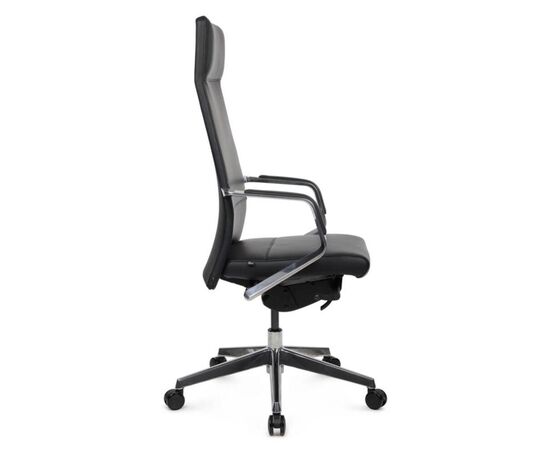 Кресло Моне 60x57x118/126 A1811 Чёрный, Основной цвет: Чёрный, Ширина: 60, Высота: 126, Глубина: 57, Максимальная ширина: 60, Максимальная глубина: 57, Максимальная высота: 126, Вес: 24, Материал сиденья: натуральная кожа/экокожа, Механизм: синхромеханизм, Подголовник: алюминий, с накладками из кожи в цвет кресла, Цвет сиденья: Черный, Цвет спинки: Черный, Максимальная нагрузка: 150, Материал спинки: натуральная кожа/экокожа, Гарантия: 5 лет, Страна производитель: Китай, Объем: 0,217, Бренд: РИВА ООО, Артикул для сайта: A1811, изображение 2post-test