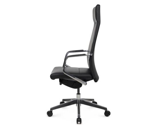 Кресло Моне 60x57x118/126 A1811 Чёрный, Основной цвет: Чёрный, Ширина: 60, Высота: 126, Глубина: 57, Максимальная ширина: 60, Максимальная глубина: 57, Максимальная высота: 126, Вес: 24, Материал сиденья: натуральная кожа/экокожа, Механизм: синхромеханизм, Подголовник: алюминий, с накладками из кожи в цвет кресла, Цвет сиденья: Черный, Цвет спинки: Черный, Максимальная нагрузка: 150, Материал спинки: натуральная кожа/экокожа, Гарантия: 5 лет, Страна производитель: Китай, Объем: 0,217, Бренд: РИВА ООО, Артикул для сайта: A1811, изображение 6post-test