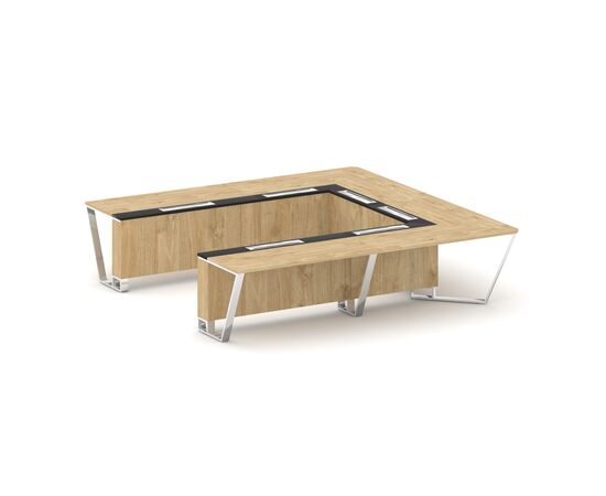 Стил Мит Стол переговорный П-образный 3200x3200x750 MM-PR.B.SP-11P Тиквуд Светлый/Графит Глянец/Нержавеющая Сталь/Хром, Основной цвет: Тиквуд Светлый/Графит Глянец/Нержавеющая Сталь/Хром, Ширина: 3200, Высота: 750, Глубина: 3200, Максимальная ширина: 3200, Максимальная глубина: 3200, Максимальная высота: 750, Объем: 1,178, Бренд: РИВА ООО, Артикул для сайта: MM-PR.B.SP-11P, изображение 2post-test