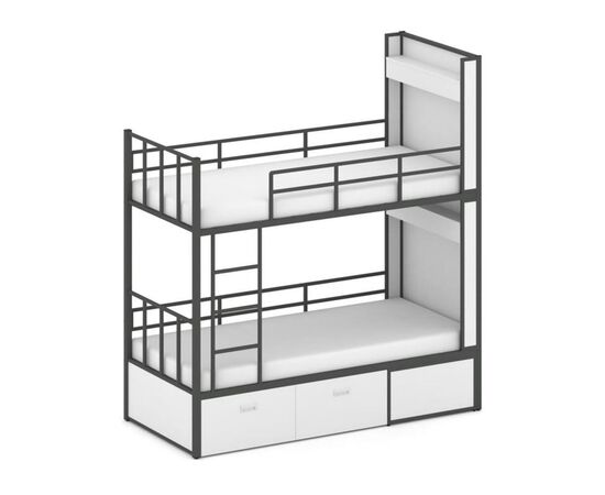 Овернайт Кровать 2-х ярусная 2075x950x2260 ON.K2-001 Белый/металл антрацит, Основной цвет: Белый/металл антрацит, Ширина: 2075, Высота: 2260, Глубина: 950, Максимальная ширина: 2075, Максимальная глубина: 950, Максимальная высота: 2260, Объем: 0,6, Бренд: РИВА ООО, Артикул для сайта: ON.K2-001, изображение 2post-test