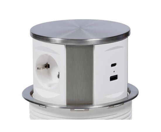 Блок розеток выдвижной вертикальный 3 розетки USB-A USB-C d135 G10703N-2AC.N Серебро/Белый, Основной цвет: Серебро/Белый, Максимальный диаметр: 135, Вес: 1,174, Объем: 0,008, Бренд: РИВА ООО, Артикул для сайта: G10703N-2AC.N, изображение 4post-test