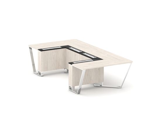 Стил Мит Стол переговорный П-образный 1600x3200x750 MMK-PR.B.SP-07P Денвер Светлый/Графит Глянец/Нержавеющая Сталь/Хром, Основной цвет: Денвер Светлый/Графит Глянец/Нержавеющая Сталь/Хром, Ширина: 1600, Высота: 750, Глубина: 3200, Максимальная ширина: 1600, Максимальная глубина: 3200, Максимальная высота: 750, Объем: 0,767, Бренд: РИВА ООО, Артикул для сайта: MMK-PR.B.SP-07P, изображение 2post-test