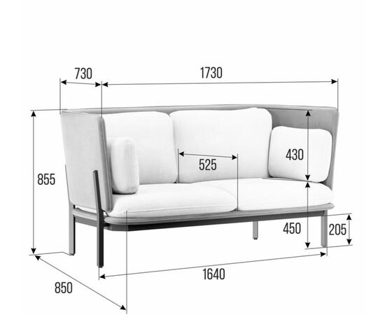 Стато Диван двухместный с низкой спинкой 1730x850x855 STA-02L Velutto 29/Металл Черный, Основной цвет: Velutto 29/Металл Черный, Ширина: 1730, Высота: 855, Глубина: 850, Максимальная ширина: 1730, Максимальная глубина: 850, Максимальная высота: 855, Вес: 42, Объем: 1,3, Бренд: РИВА ООО, Артикул для сайта: STA-02L, изображение 2post-test